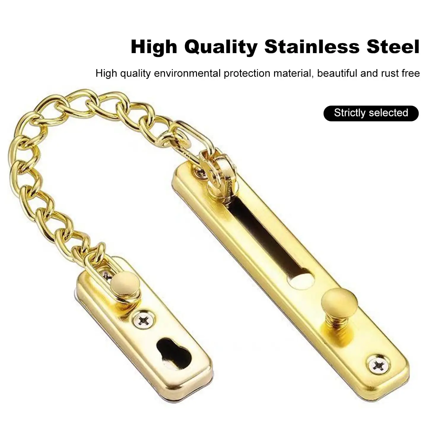 قفل سلسلة باب عالي التحمل - ستانلس ستيل بلمسة نهائية ذهبية، مضاد للصدأ، سهل التركيب للباب الأمامي (رؤية آمنة/تهوية #3