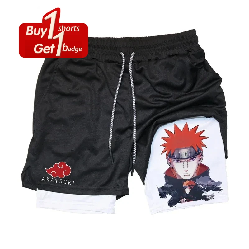 ワンピースルフィプリント Y2k ショーツ男夏速乾性二層 2-1 圧縮フィットネスジョギングパンツジム服コスプレ