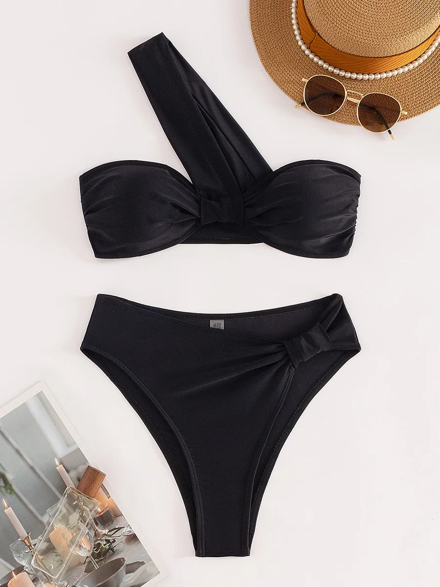 غير المتماثلة واحد الكتف البيكينيات الإناث ملابس السباحة عالية الخصر بيكيني النساء ملابس السباحة قطعتين مجموعة البكيني الاستحمام ثوب السباحة السباحة