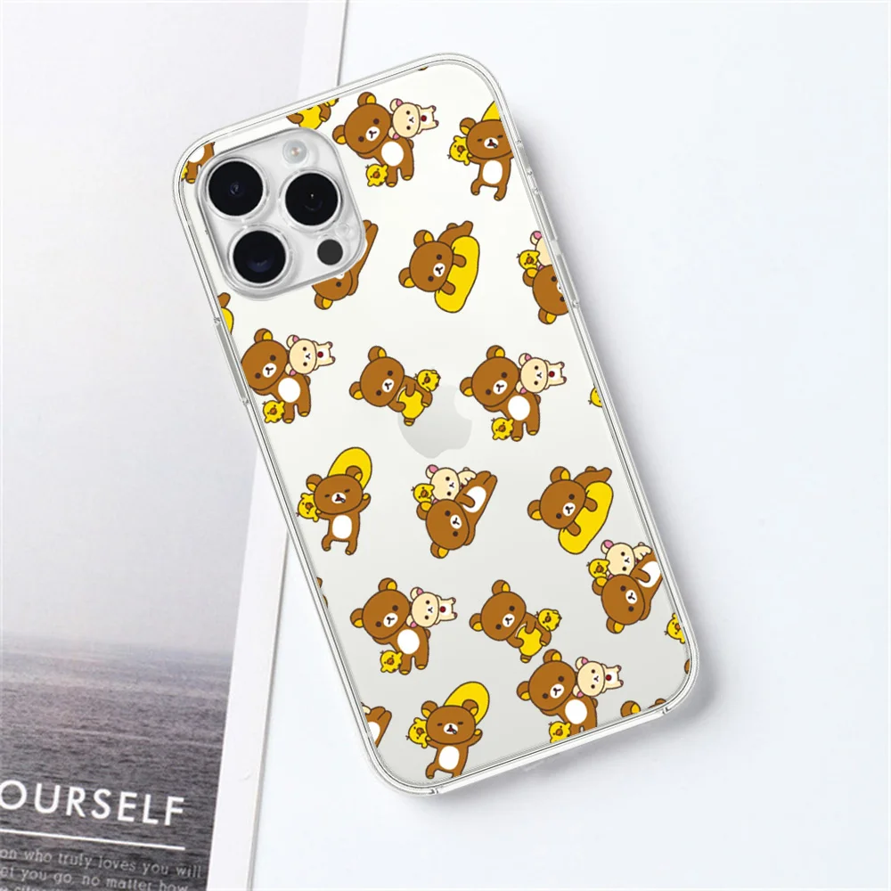 Cute R-Rilakkumas Bear For Samsung Galaxy S23 S22 Ultra Plus Note 20 Ultra10 Plus A71 70 A52 Transparent Phone Case