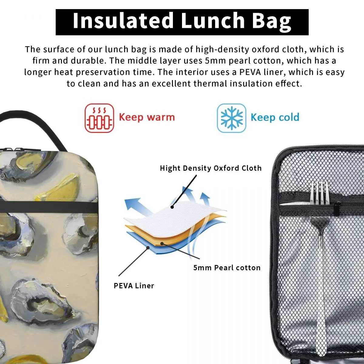 Australian Oysters And Lemons Still Life Insulated Lunch Bag for Women Children Portable Food Boxes Thermal Lunch Box Tote