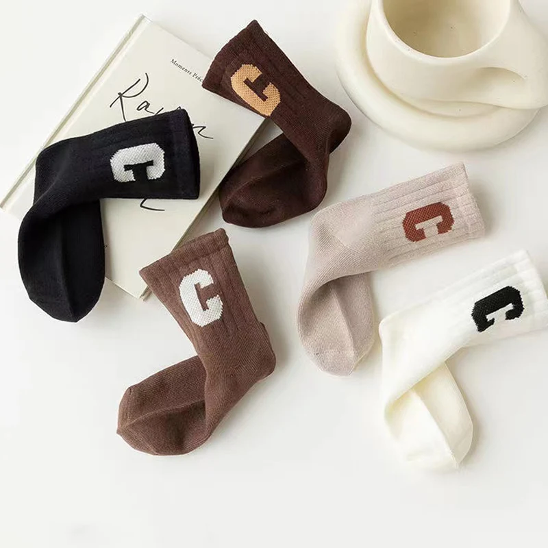 5 أزواج من جوارب الكاحل للخريف والشتاء للأولاد، جوارب أبجدية بسيطة وعصرية ومتعددة الاستخدامات، ناعمة ومريحة ودافئة
