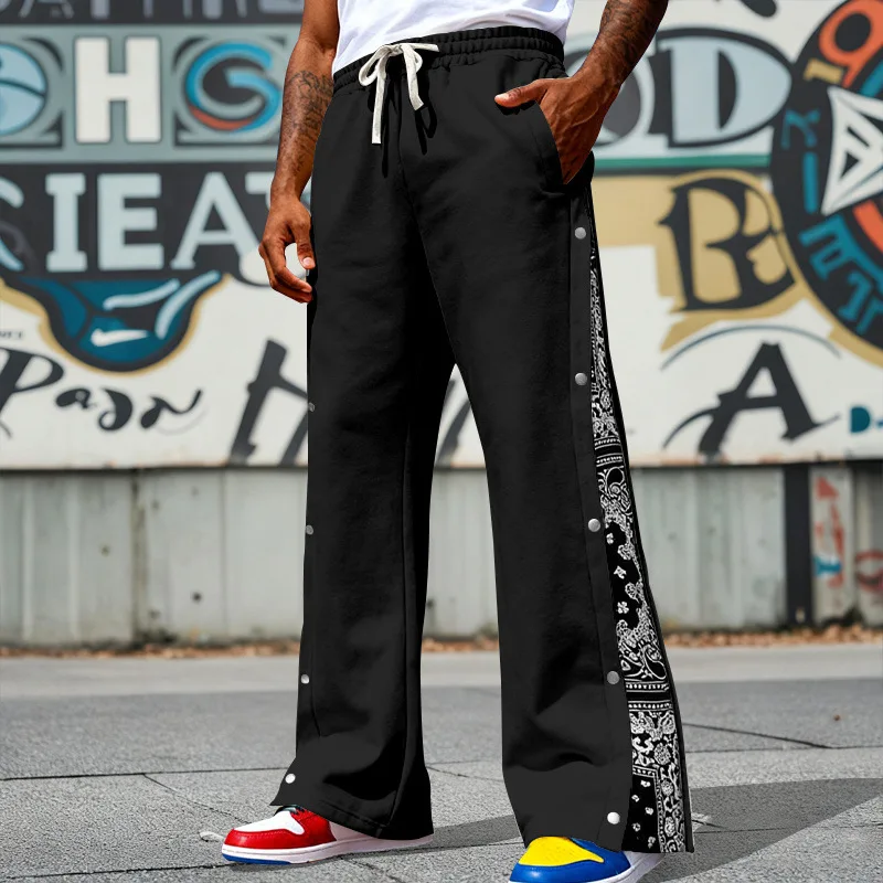 

Cross-border blockbuster hip-hop lazy men's high street west coast loose cashew flower breasted wide-leg straight sweatpants