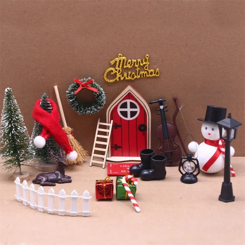 Chapéu de corda casa de bonecas elfo kit grinalda mini árvore fada brinquedo casa cena modelo cena em miniatura porta elfo decoração natal
