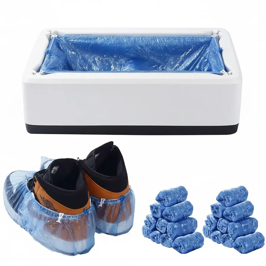 

Диспенсер для бахил с 200 одноразовыми нескользящими накладками, надежный и простой в использовании, подходит для обуви до размера 11 US (мужские или женские).