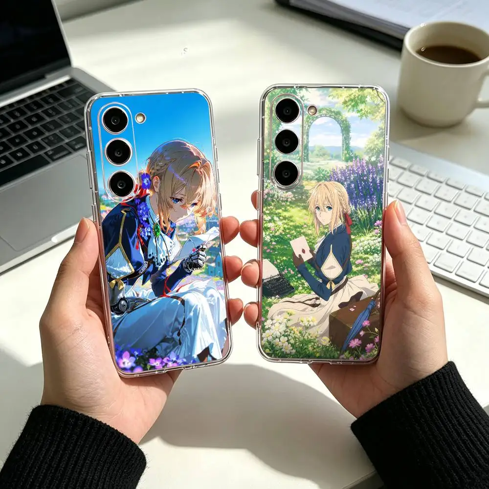 Lovely Anime V-Violet Evergarden   Phone Case For Samsung A71 A55 A51 A52 A35 Cover Transparent Silicone Phone Cover