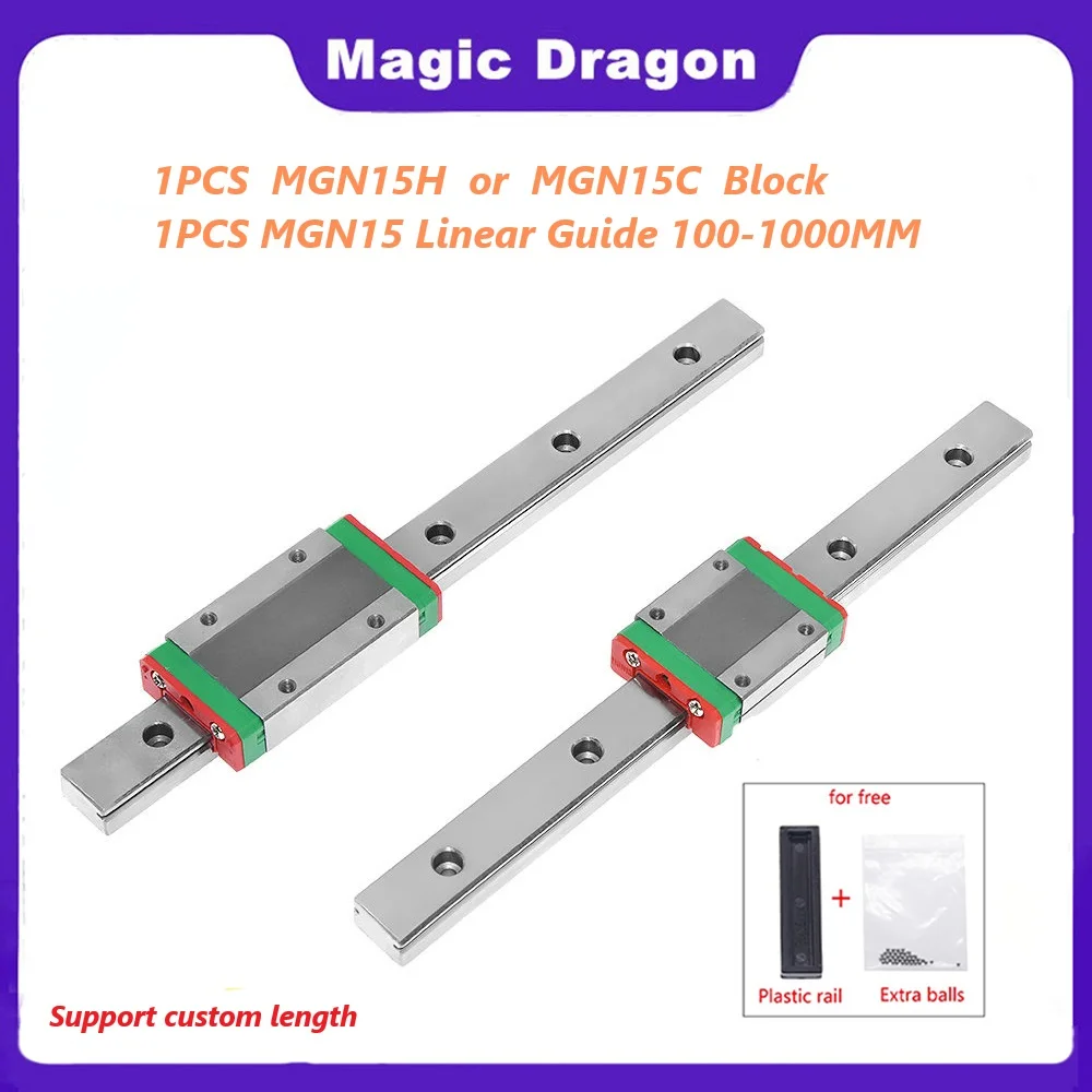 

15MM MGN15 L from100mm to 1000mm 1PC Linear Rail+1PC MGN15H or MGN15C Block Linear Guide Rail Slide Carriage 3D Printer part CNC