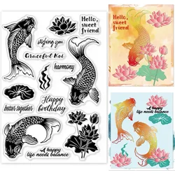 Koi Fish Clear Stamps Lotus Flower Lotus Leaf Silicone Clear Stamp Seals for Cards Making DIY Scrapbooking Photo Journal Album