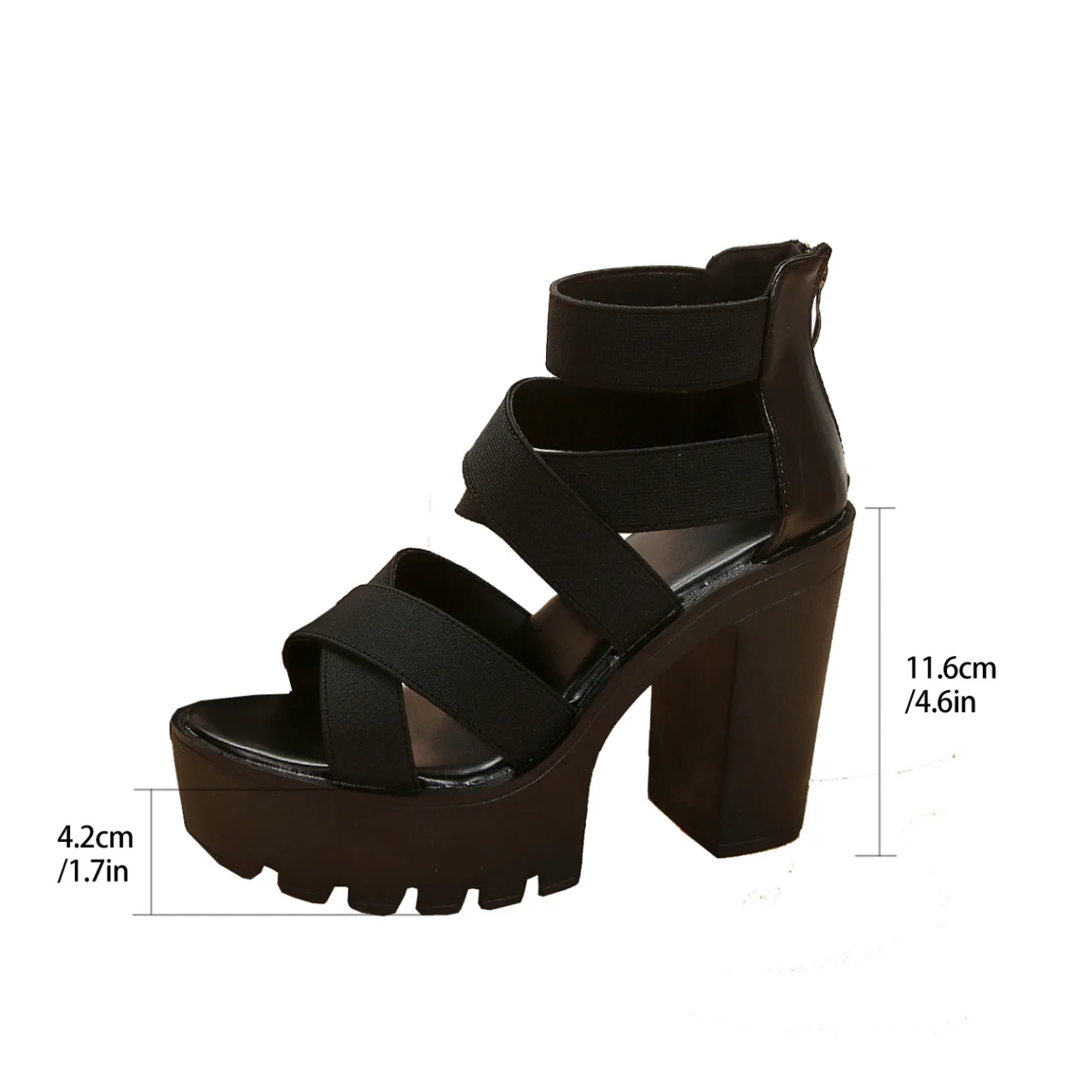 2024 Punk Style Chunky High Heels Platform Sandals Women Open Toe Slip On Stretch Ankle Strap Summer Shoes Female Zapatos Mujer