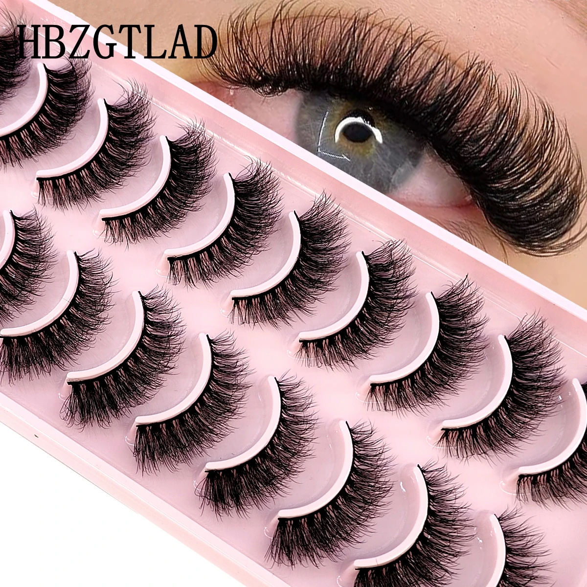 HBZGTLAD pestañas de ojo de gato pestañas postizas naturales 3D D Curl esponjoso suave Cruz 10 pares de pestañas Manga extensión de pestañas naturales tenues