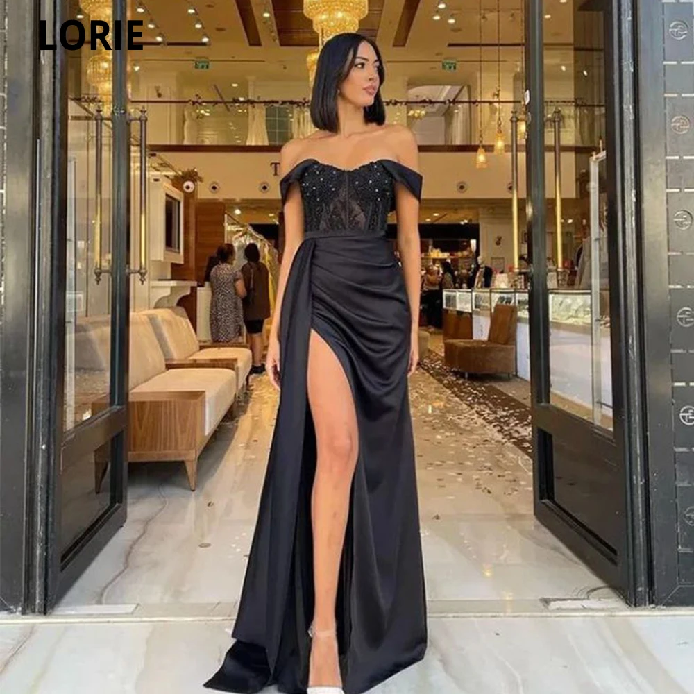 

LORIE Mermaid Satin Saudi Arabia Evening Dresses 2022 Short Sleeves Sweetheart With Crystal Women Abendkleider Robes De Soirée