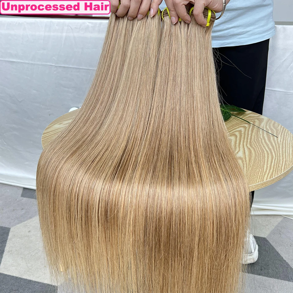 Yiwigs 10A Grade #27 Honey Blonde Colored Straight 100% Raw Human Hair Bundles 10-24 inches Hair Weave Extensions For Women