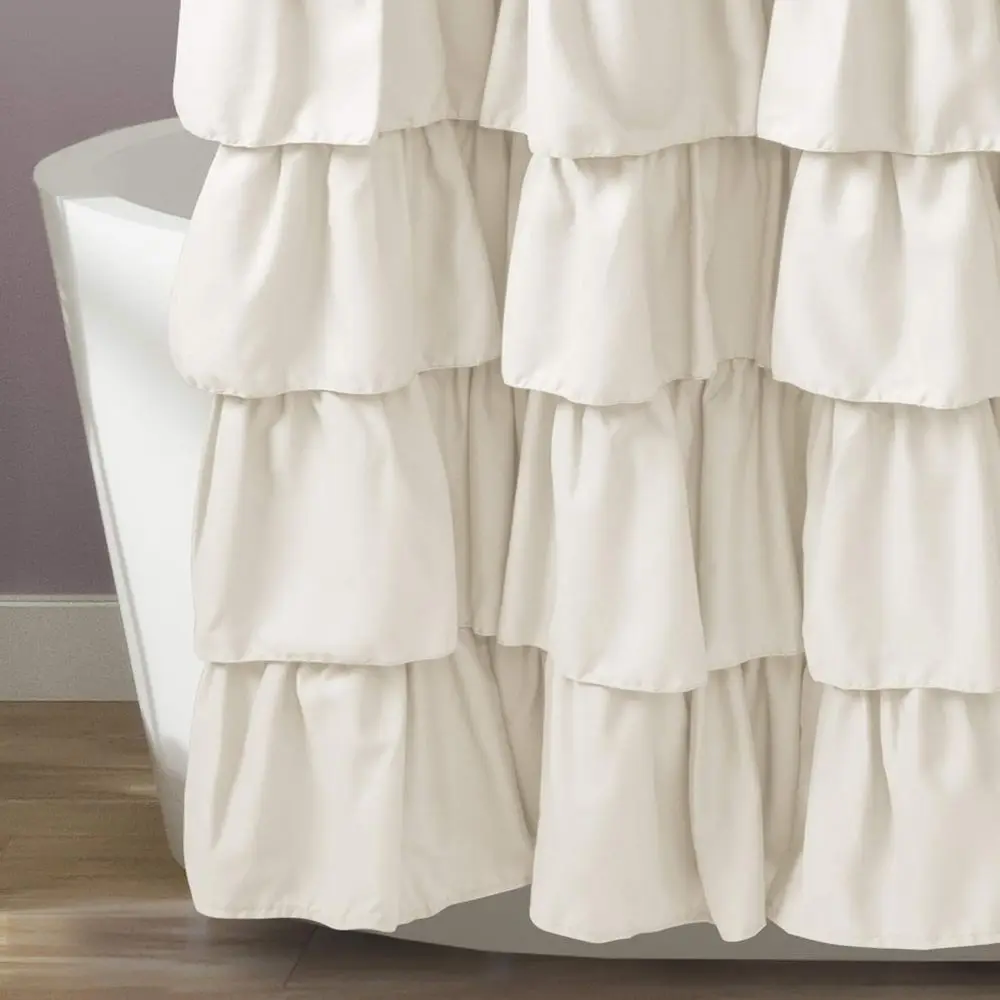 Rideau de douche floral vintage - Style ferme chic texturé, ivoire, 72 x 72