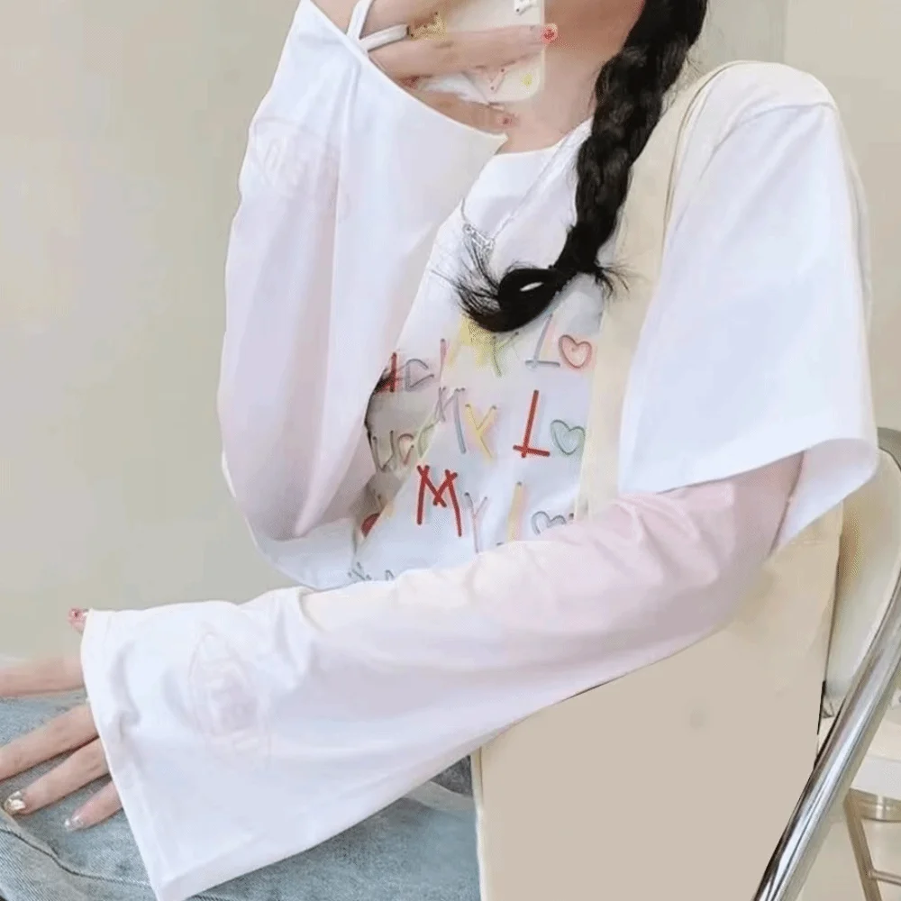 

1pair New Gradient Color Arm Cover Ice Silk Loose Fit Arm Sleeves UV Protection Trumpet Sleeve Summer
