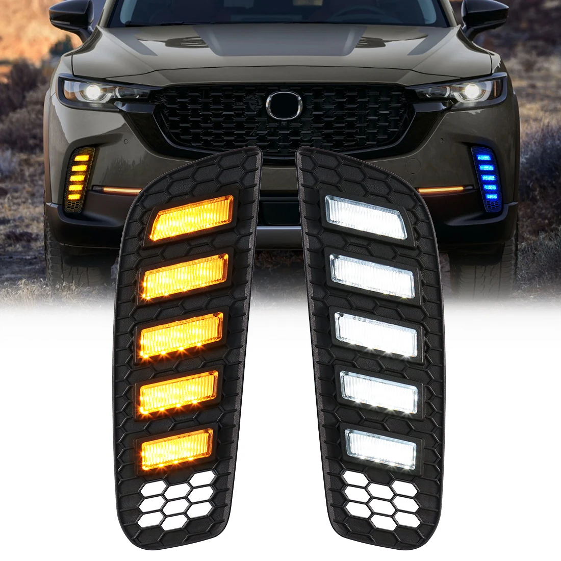 

Car LED DRL Daytime Running Light White Yellow Blue Dynamic Turn Signal Light For Mazda CX-50 CX50 2023 2024 Headlights 12V