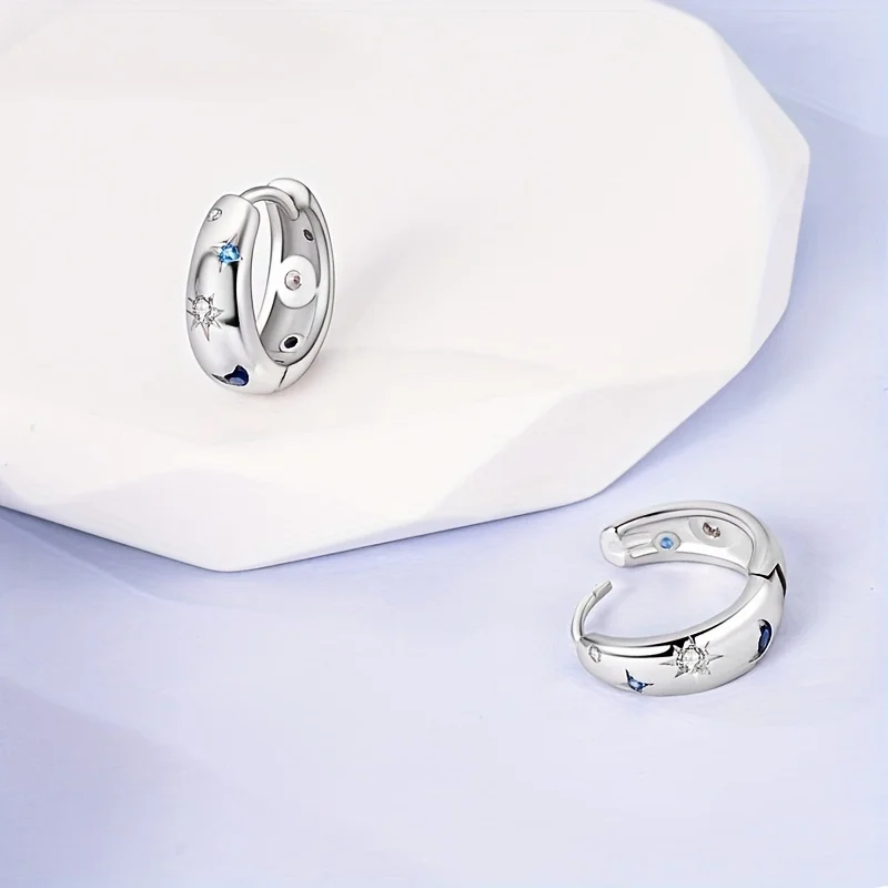 Silver Color Hoop Earrings  for Woman Pendientes Zircon Heart Shape Star Eardrop Original Earring Fashion Jewelry image 3