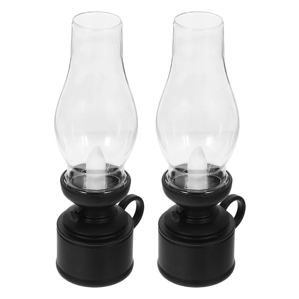 

2Pcs Vintage Lamps LED Flickering Flame Retro Lanterns Clear Hurricane Lamp for Home Indoor Outdoor Decorative Lighting