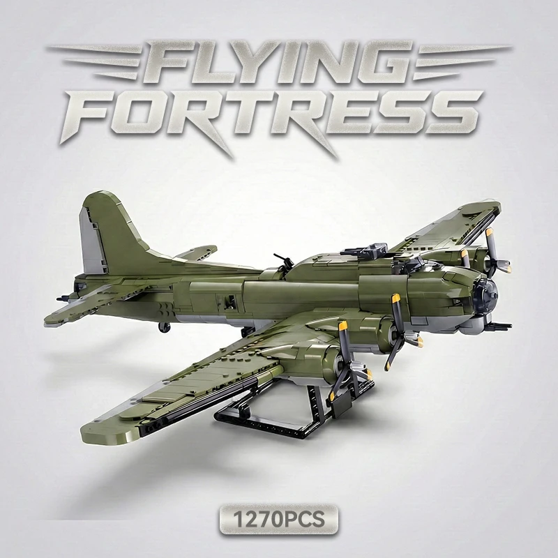 

1270PCS Classic American B-17 Flying Fortress bomber building block set, four-engine propeller fighter model toy, holiday gift