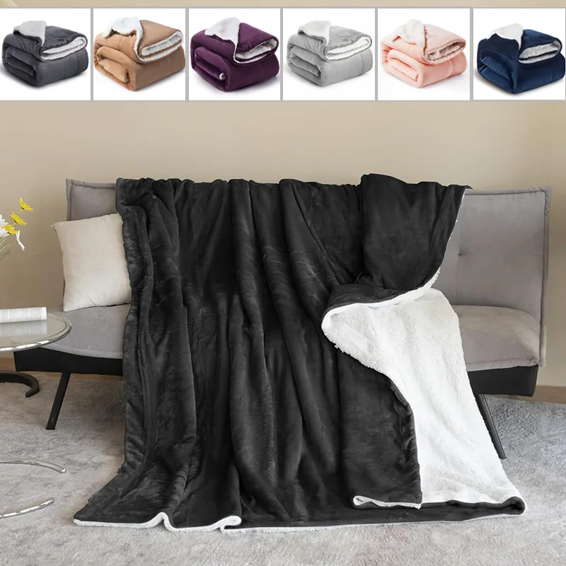 

1Pc Premium Solid Coral Fleece Blanket Double-Layer Plush Thick Winter Blanket for Sofa Bed Throw Blanket Покрывало На Кровать