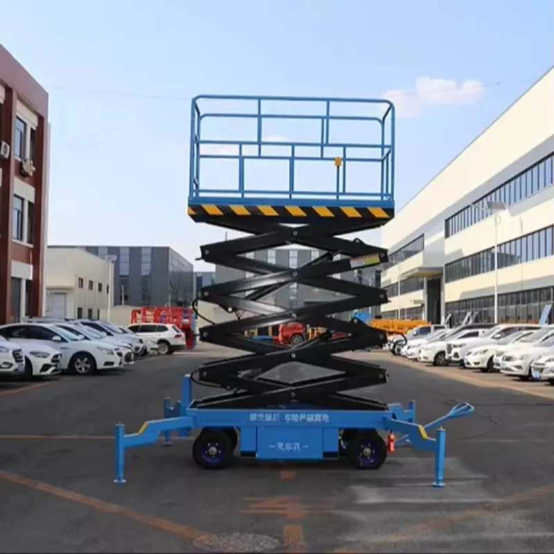 Small Towable Scissor Lift Aerial Work Platform Mobile Hydraulic Electric with high Capacity view 6