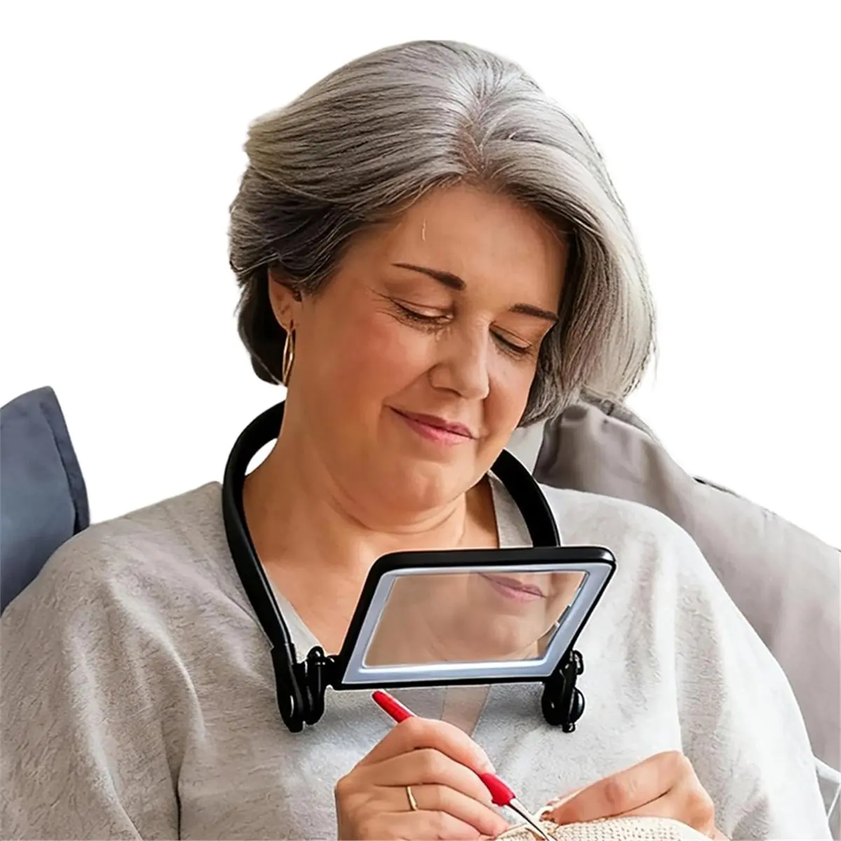 AB52 Hands-Free Magnifying Glass with Light, Neck Wear Page Magnifier for Reading, Rechargeable with Adjustable LED