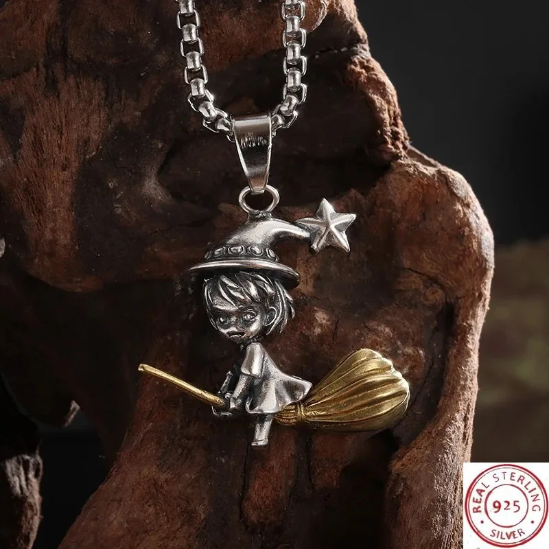 

Hot New Witch Flying Broomstick Necklace, Magical Broom Pendant, Vintage Gothic Trendy Personality Jewelry