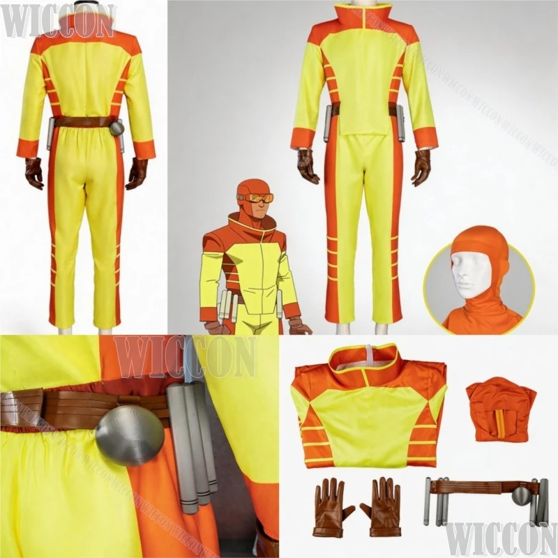 

Rex Anime Splode Invinciblleee Cartoon Cosplay Costume Yellow Orange Jumpsuit head covering Belt Gloves Full Set Man Halloween