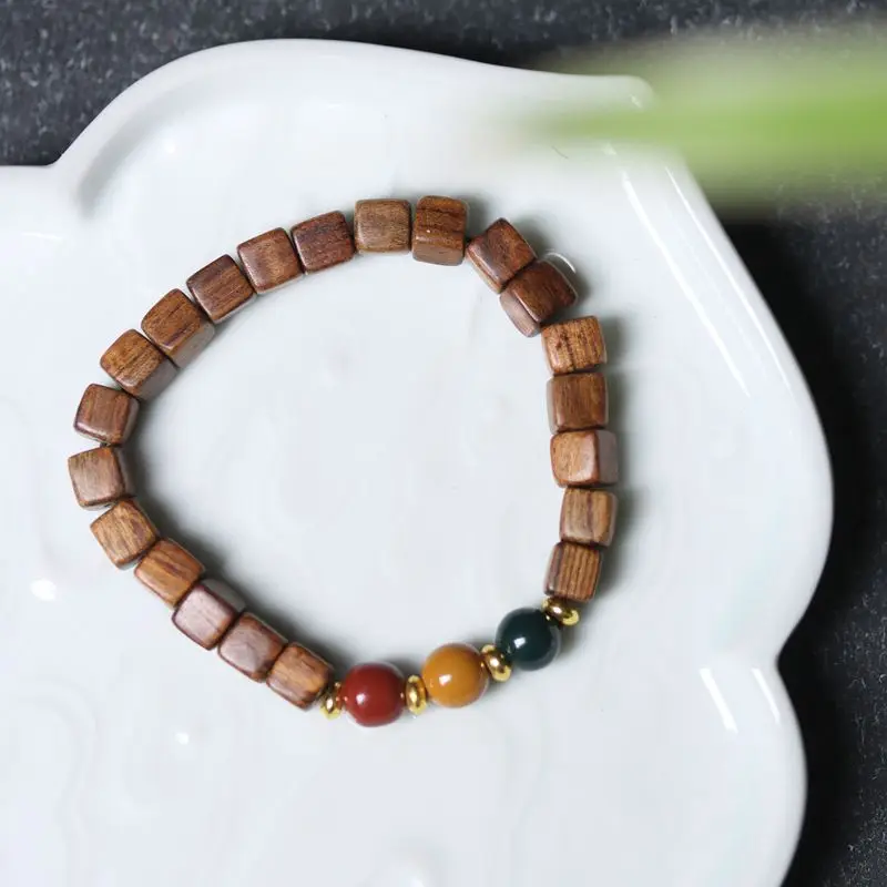 Original Retro Black Pear Sandalwood Handmade Traffic Light Three-color DIY Bracelet Unpopular WenWan Wooden Hand String Antique