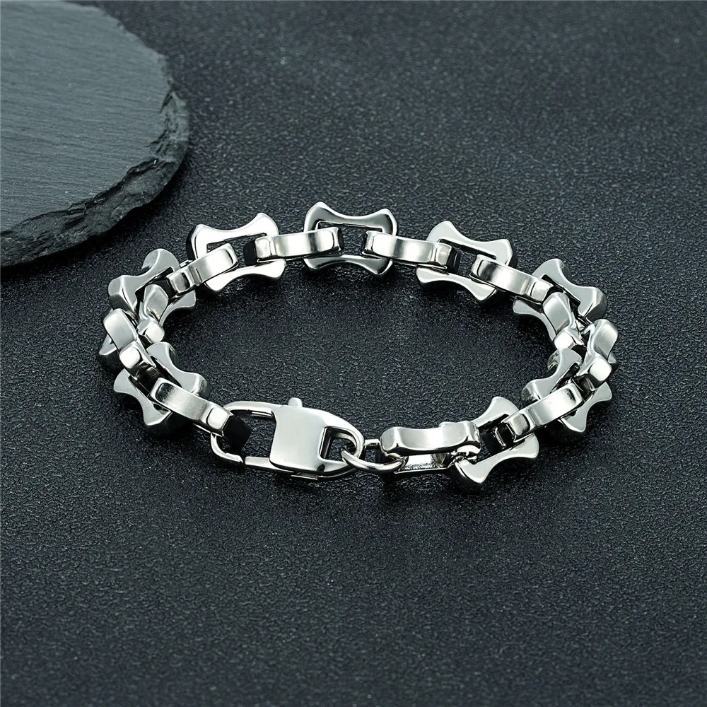 MKENDN  Locomotive Vintage Oxidized Black Keel Chain Link Men Bracelet Punk Stainless Steel Motorcycle Bracelets Male Jewelry