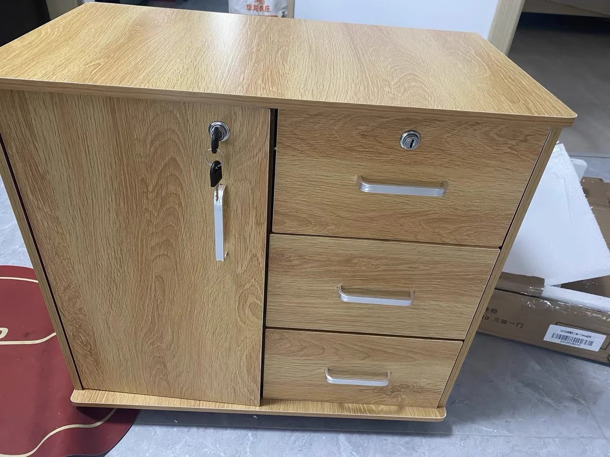 /Modern Wooden Bedside Table With Detachable Desk Storage Cabinet 3 Drawers Lockable Multifunctional Filing Cabinet Eco-Friendly
