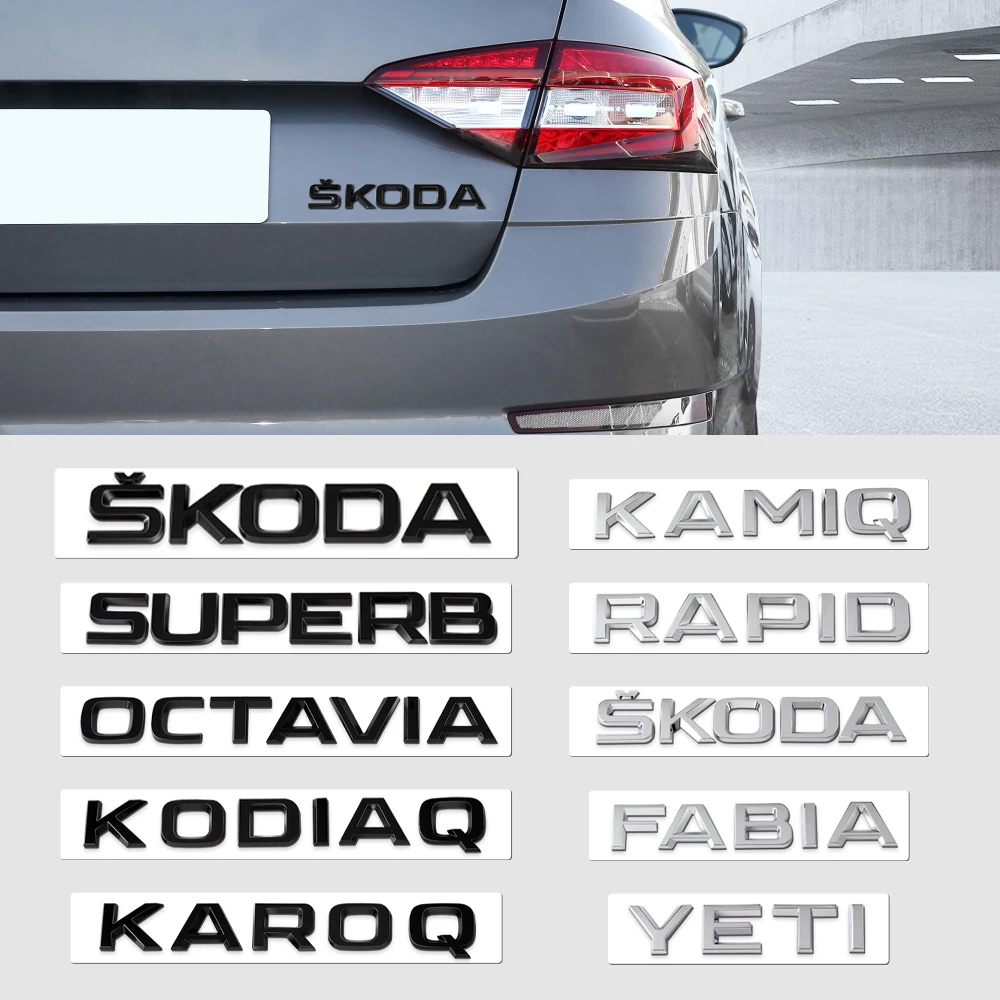 1pc ABS Octavia Superb RAPID FABIA KAMIQ KAROQ KODIAQ YETI Car Emblem Letter Badge Rear Tail Trunk Sticker Decal For SKODA Scala