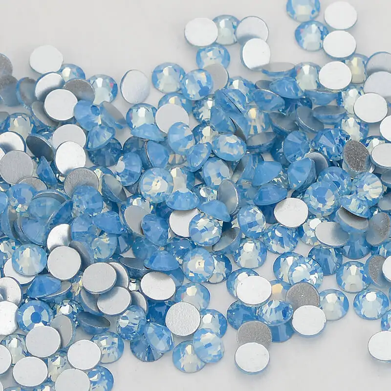 SS3-SS30 Blue Opal Glass Flatback Rhinestones Round Silver Bottom Glue On Crystal Stones for DIY Crafts Nail Art Decoration