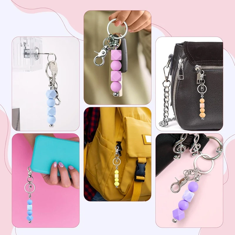 24pcs Beaded Keychains,DIY Blank Beaded Keychain Making Kit for Pendants DIY Handmade Gifts Silver-AT35