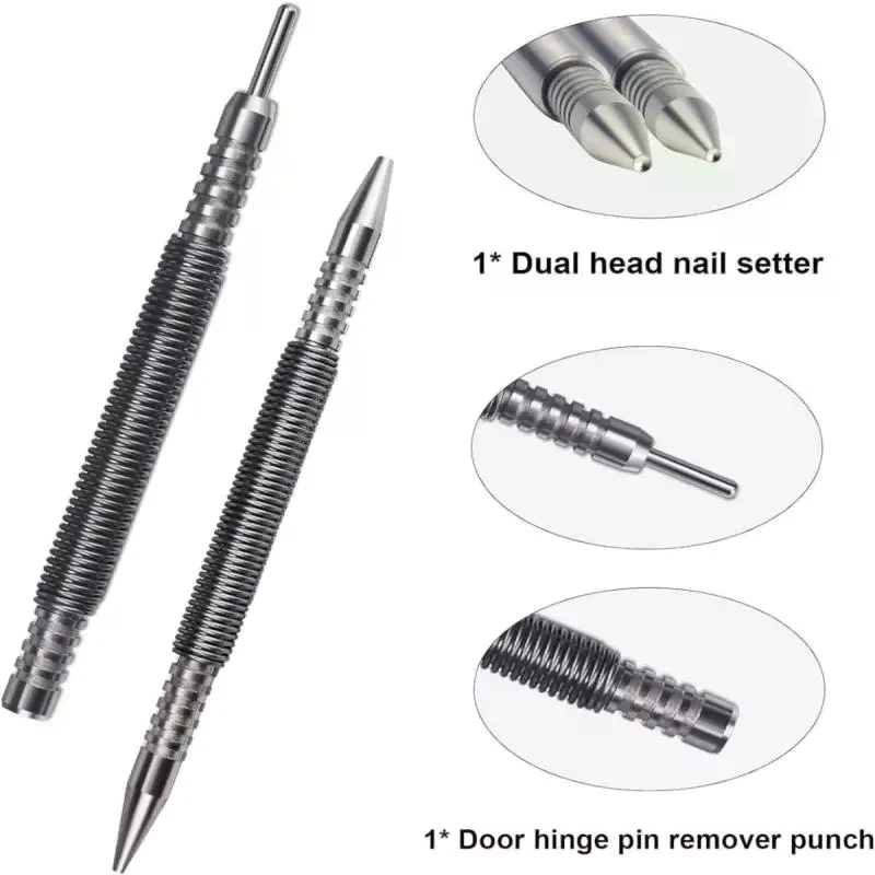 

Spring Center Punch Woodworking Metal Drill Hammerless Dual Head Nail Setter Spring Loaded Door Hinge Pin Remover Tools