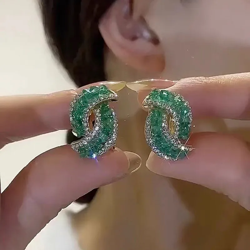 2023 New Sparkling Green Crystal Zirconia Earrings for Women Statement Stylish Accessory Party Jewelry Birthday Anniversary Gift