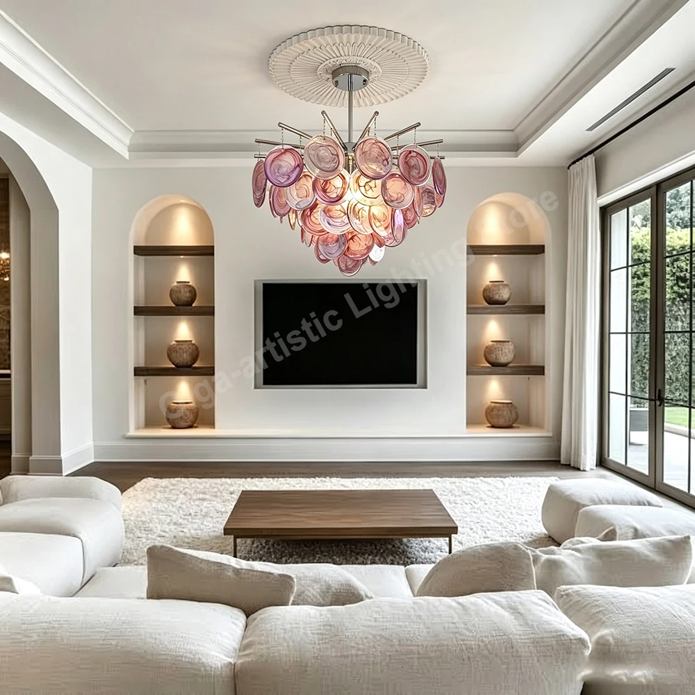 Colorful Glass Round Chandelier Lights European Modern Room Decoration Luxury Light Fixture for Bedroom Living Room Decor Lampen