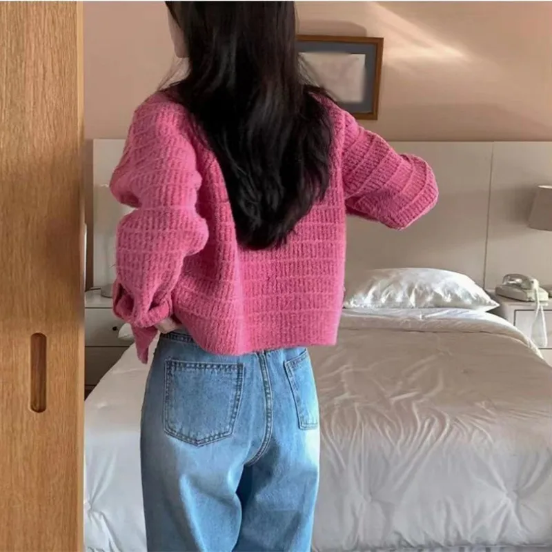 Tweed Knitted Cardigan For Wumen Long Sleeved Sweater Loose Fit Casual Solid Color Outer Wear Elegant Spring Autumn All-Match