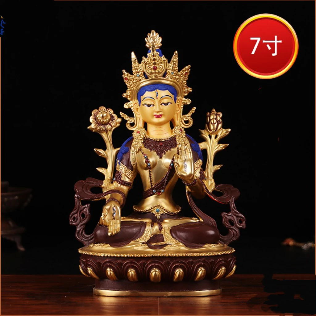 NEW TOP GOOD Buddhist supplies - HOME Family Efficacious -Buddhism gilding White Tara Painted copper Buddha statue 8