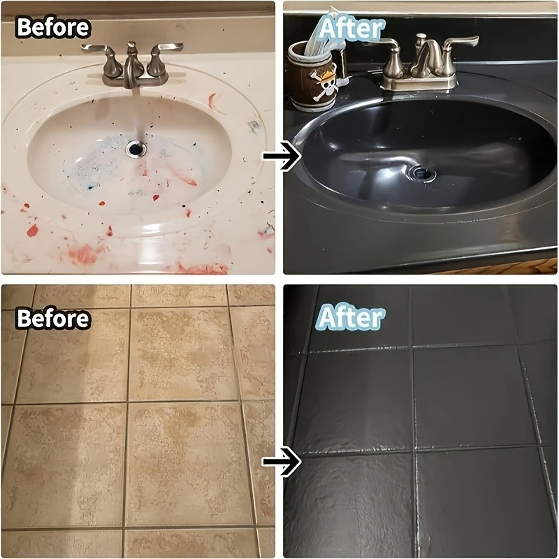 طقم طلاء البلاط الأسود وحوض الاستحمام - يغطي 50-60 قدم مربع، مقاوم للماء منخفض الرائحة، سهل الاستخدام للأحواض/الكونترتوب/الألياف الزجاجية