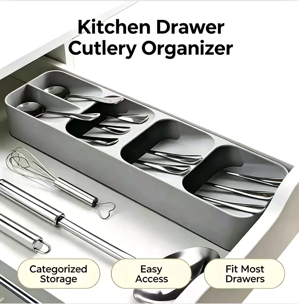 Categorized Cutlery Tray Multi Compartment Kitchen Drawer Flatware Organizer Separate Holder For Fork Spoon Knife Utensils