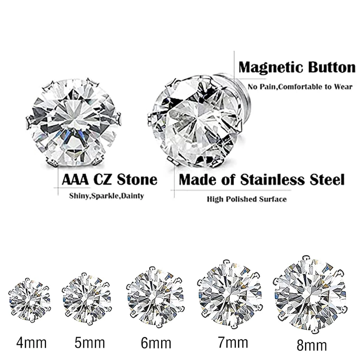 2PC Crystal Strong Magnetic Ear Stud Easy Use Clip Earrings For Women Men Punk Round Zircon Magnet Earrings Non Piercing Jewelry