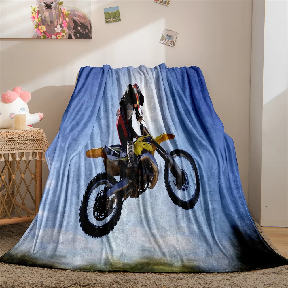 Motorcycle Flannel Throw Blanket, Dirt Bike Lightweight  Super Soft Cozy Bed, Warm Blanket for Living Room, Motocross