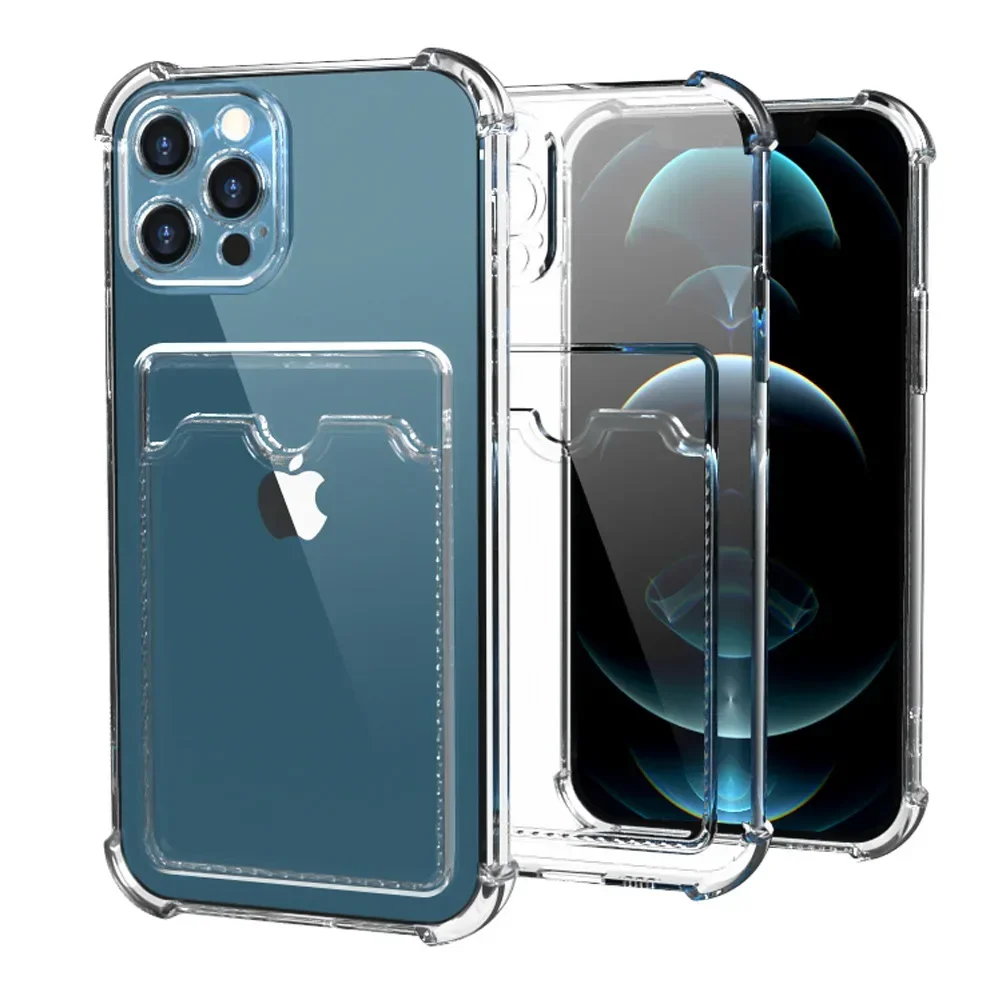 

Soft TPU Bumper Clear Phone Case For iPhone 16 15 14 13 12 Mini 11 Pro XS Max XR X 8 7 Plus SE 2020 Card Slot Bag Back Cover T10