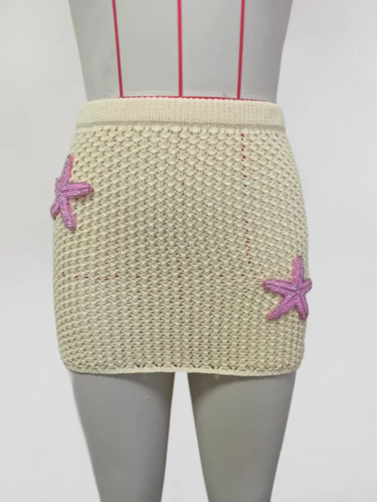 

Вязаный ажурный текстурированный купальник, однотонная юбка, женская летняя пляжная праздничная прозрачная солнцезащитная юбка 2025