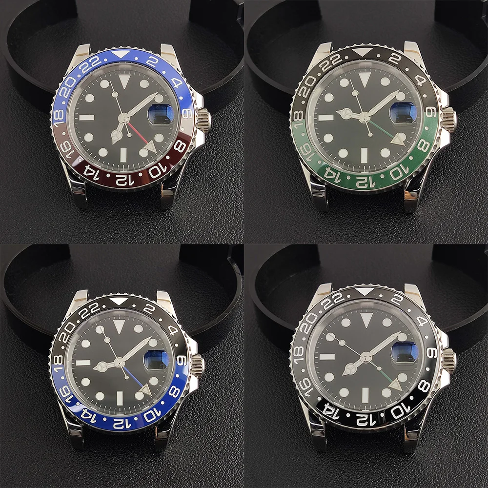 40mm GMT case sapphire glass polished bidirectional rotating bezel add dial ceramic bezel fit GMT 3804 Miyota 8215 2813 movement