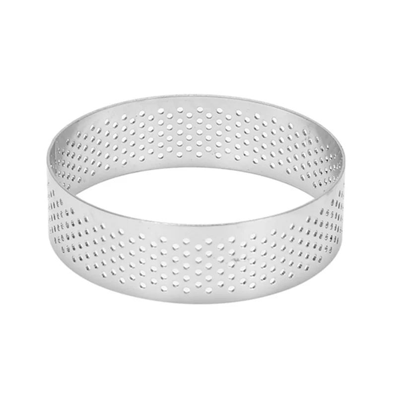

AB35-50Pcs Circular Tart Rings With Holes Stainless Steel Fruit Pie Quiches Cake Mousse Mold Kitchen Baking Mould 9Cm