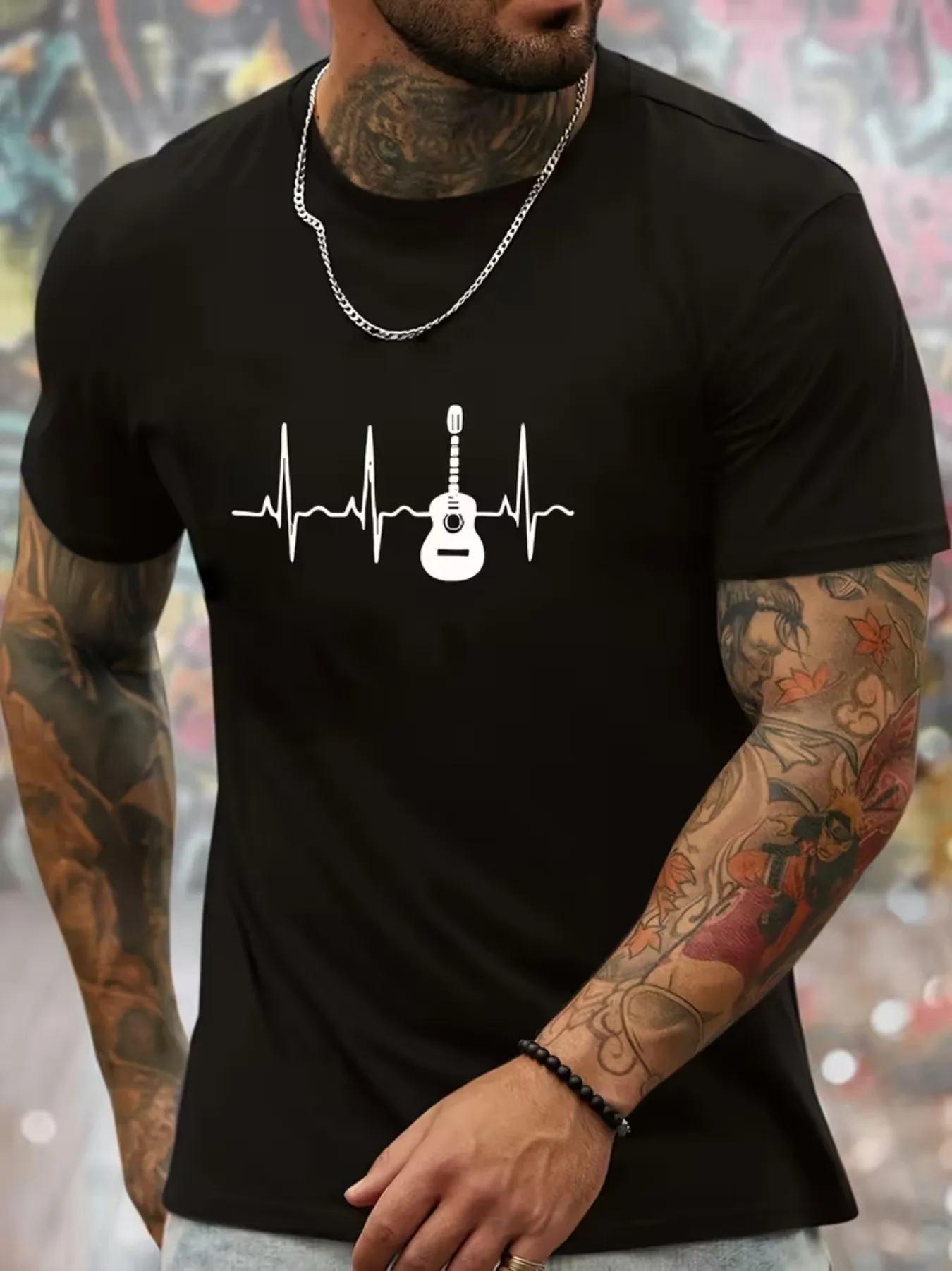 

Men's Breathable Summer Guitar Print Short Sleeve T-Shirt