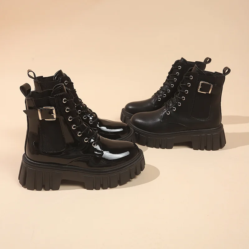 

Women's Short Boots with Fleece Lining New Thick-Soled Short Boots for Petite Women with Hidden Wedge British Style Boots