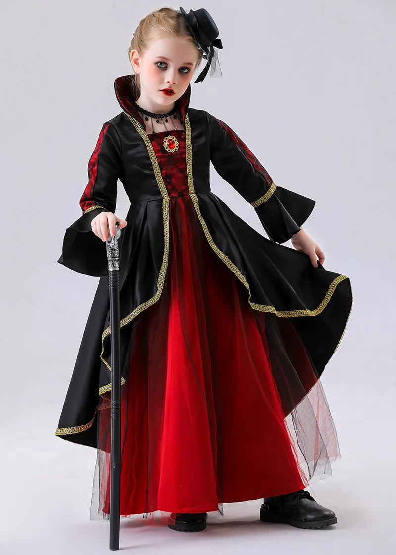 Children Queen Costumes Halloween Kids Vampire Cosplay Dress Retro Palace Costume Carnival Witch Dress Them Party Fancy Dress up