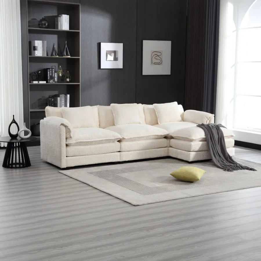 

Modern Large boucle Fabric LShape Sectional Chenille fabric movable pedals detachable armrests oversized threeseat Sofa